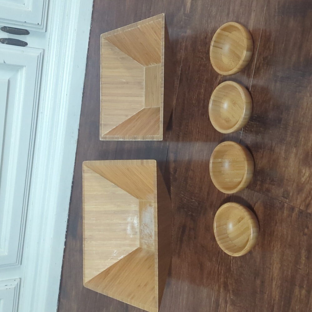 Pampered Chef Bamboo Serving Salad Bowl Set Large Medium 4 Sauce Bowls